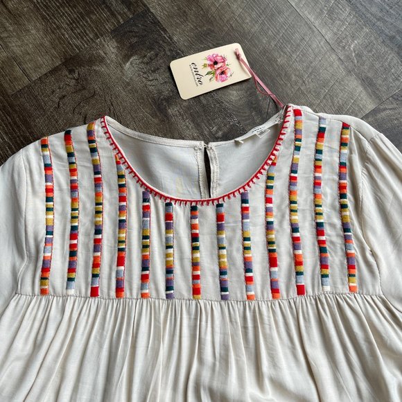 NWT entro Women’s Long Sleeve Babydoll long top with multi-color accent size m. - Picture 4 of 7